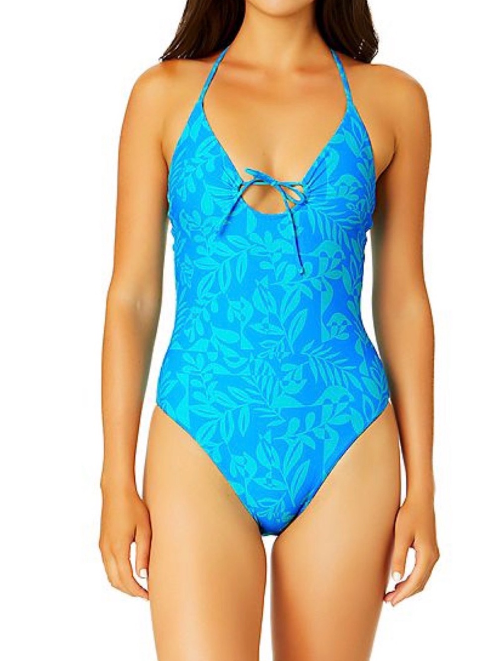 Hurley Blue Floral One-Piece Halter Swimsuit